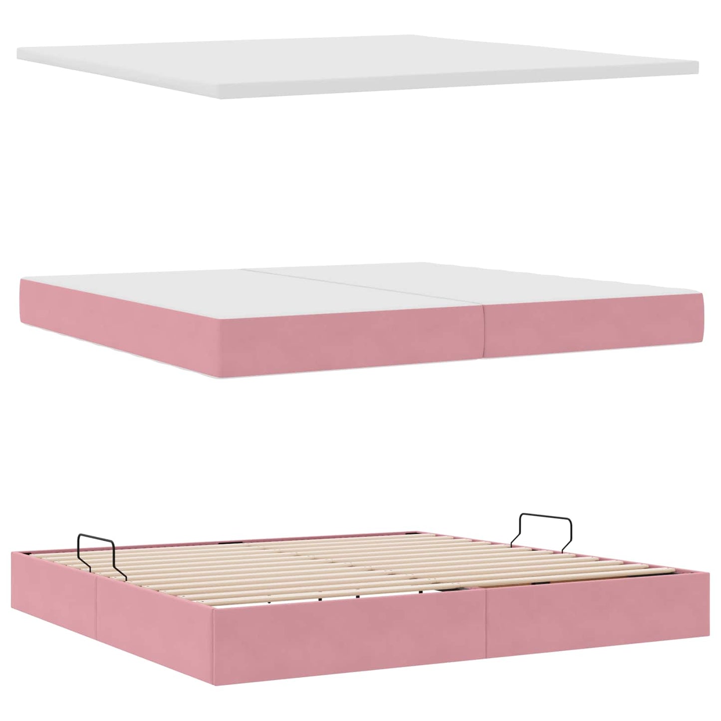 Letto con contenitore e materasso Rosa 200 x 200 cm Velluto | homemem39