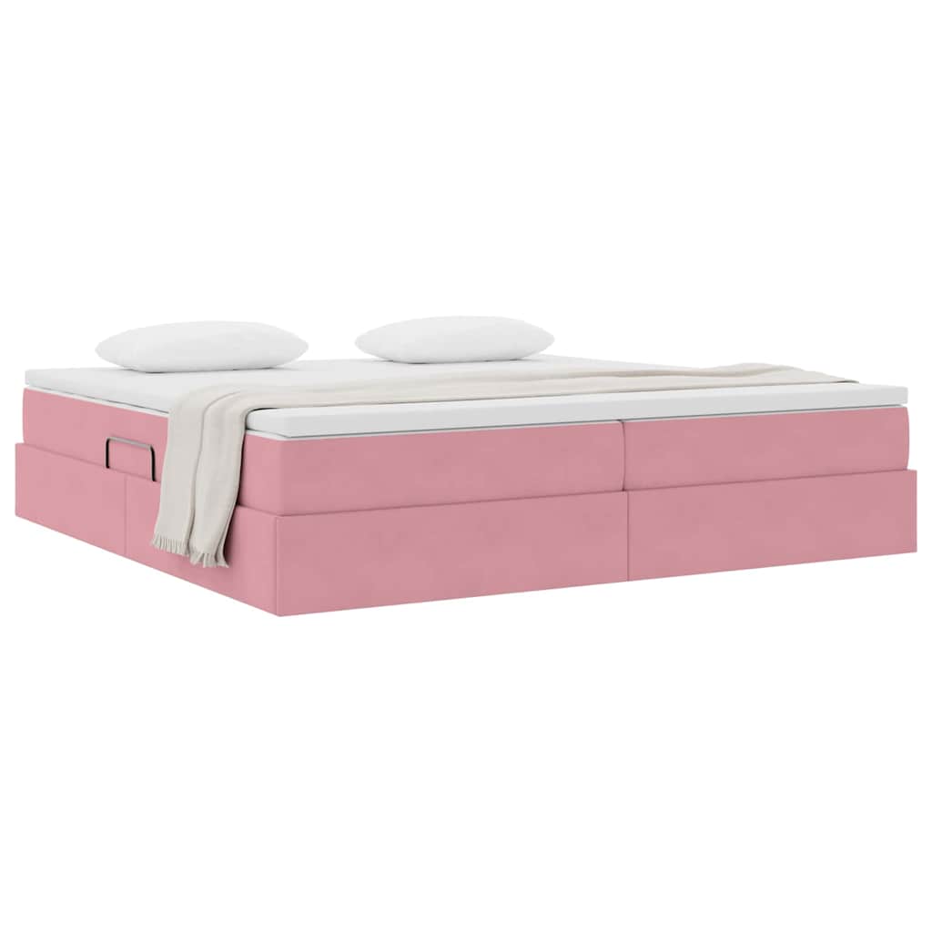 Letto con contenitore e materasso Rosa 200 x 200 cm Velluto | homemem39
