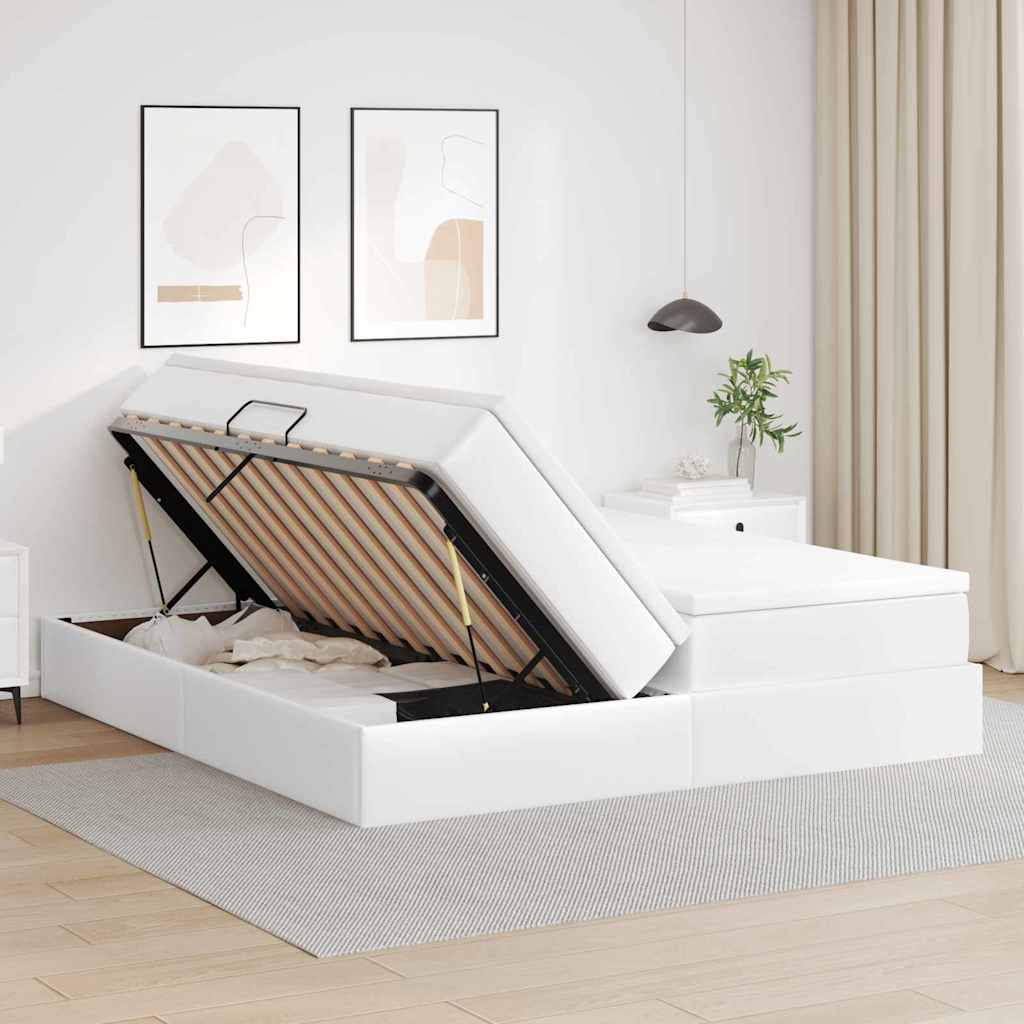Letto con contenitore e materasso Bianco 200 x 200 cm