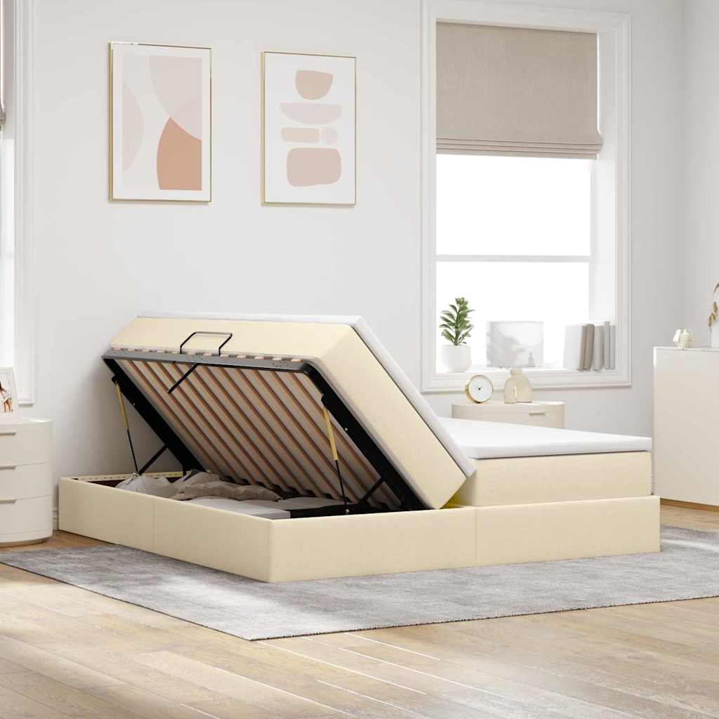 Letto con contenitore e materasso Crema 180 x 200 cm Poliestere