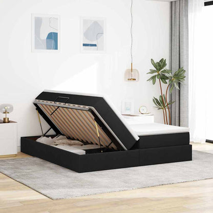 Letto con contenitore e materasso Nero 200 x 200 cm Poliestere | homemem39