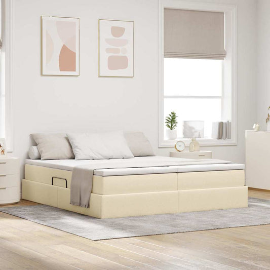 Letto con contenitore e materasso Crema 200 x 200 cm Poliestere | homemem39