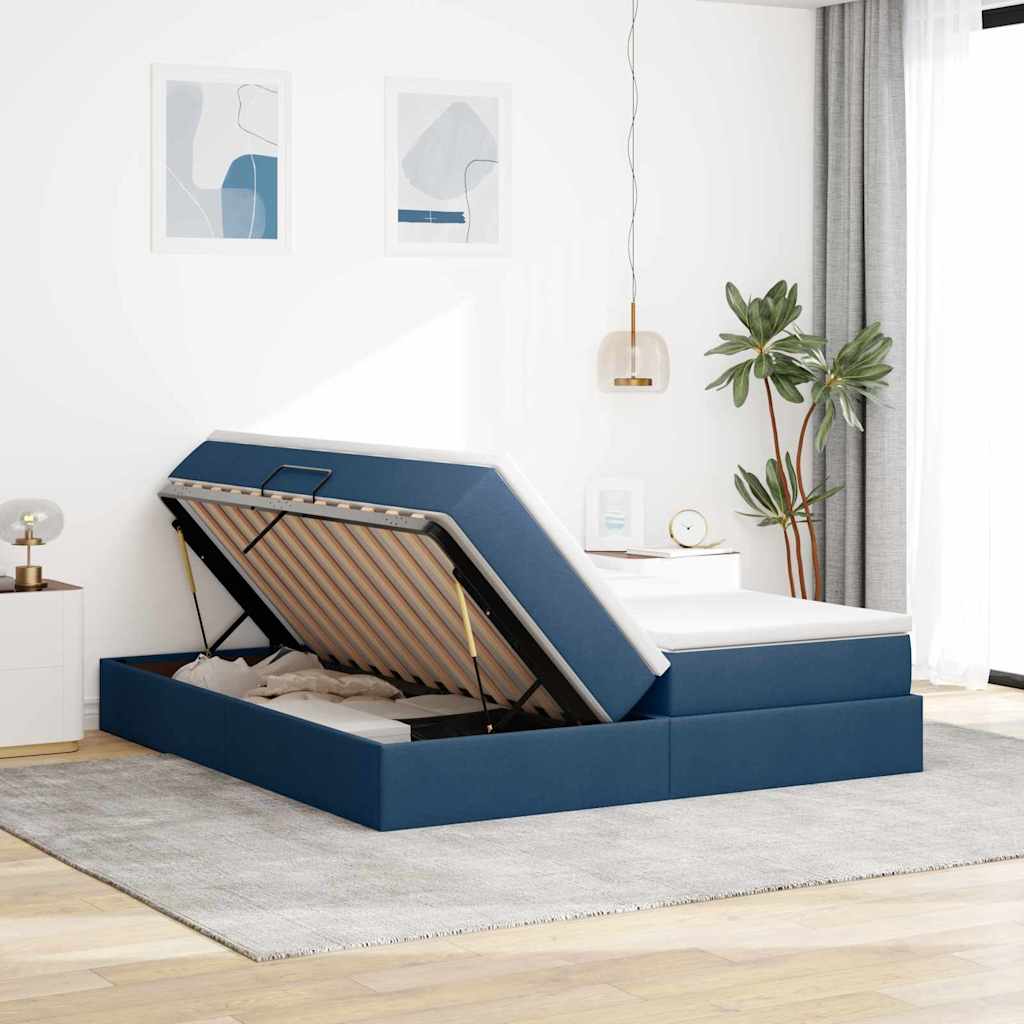 Letto con contenitore e materasso Blu 200 x 200 cm Poliestere | homemem39