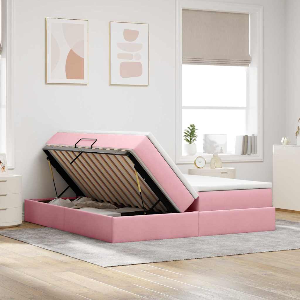 Letto con contenitore e materasso Rosa 180 x 200 cm Velluto | homemem39
