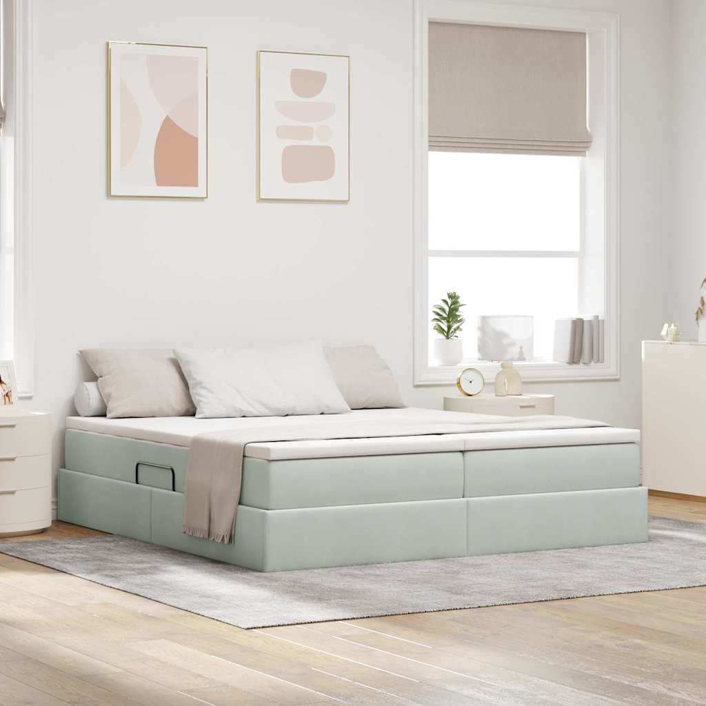 Letto con contenitore e materasso Grigio chiaro 200 x 200 cm | homemem39