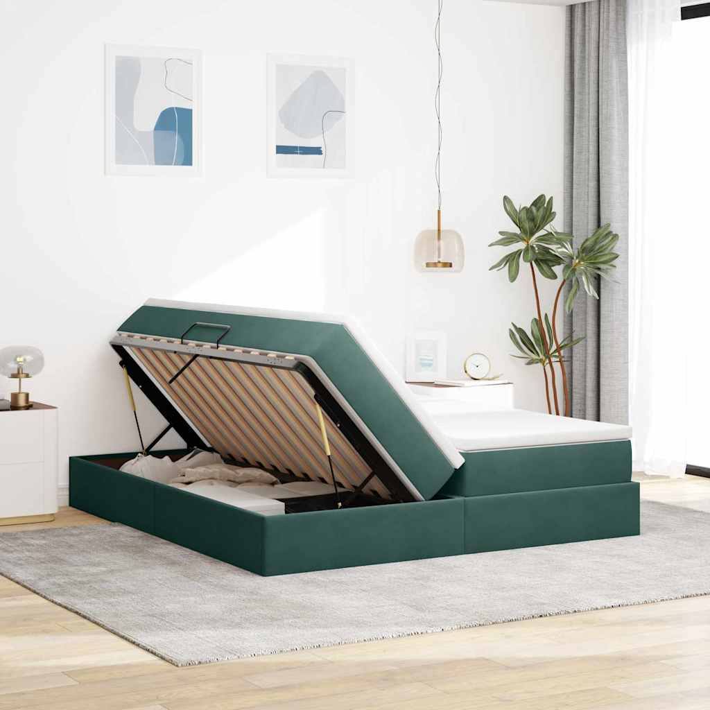 Letto con contenitore e materasso Verde Scuro 200 x 200 cm | homemem39