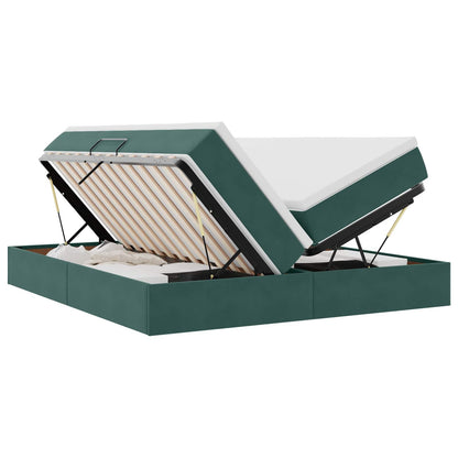 Letto con contenitore e materasso Verde Scuro 200 x 200 cm