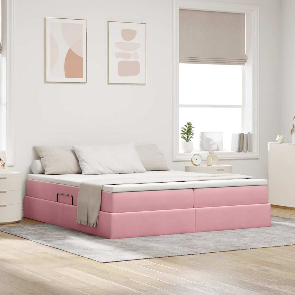 Letto con contenitore e materasso Rosa 200 x 200 cm Velluto | homemem39