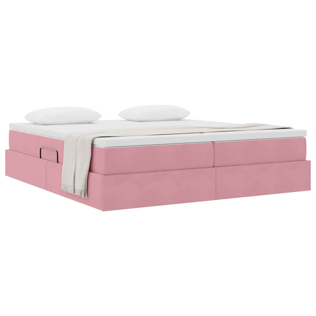 Letto con contenitore e materasso Rosa 200 x 200 cm Velluto | homemem39