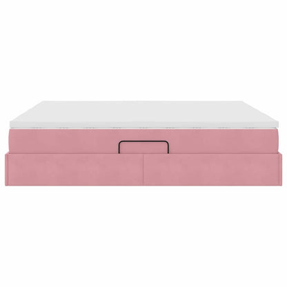 Letto con contenitore e materasso Rosa 200 x 200 cm Velluto | homemem39