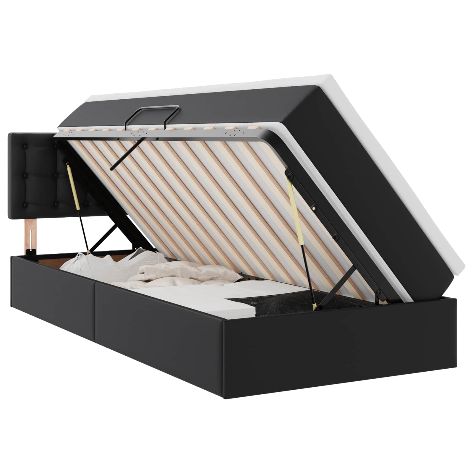 Letto con contenitore e materasso con testiera Nero 90 x 190 cm | homemem39