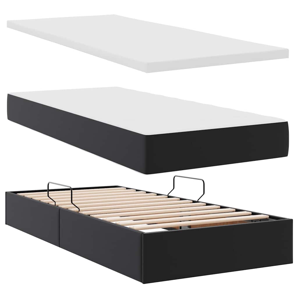 Letto con contenitore e materasso con testiera Nero 90 x 190 cm | homemem39