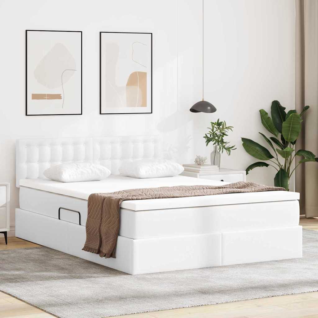 Letto con contenitore e materasso Bianco Puro 140 x 190 cm | homemem39