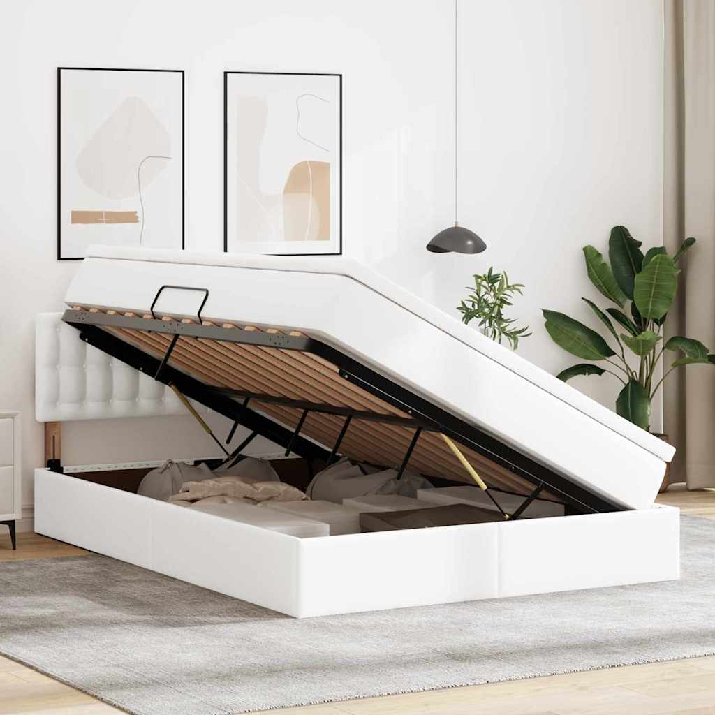 Letto con contenitore e materasso Bianco Puro 140 x 200 cm | homemem39