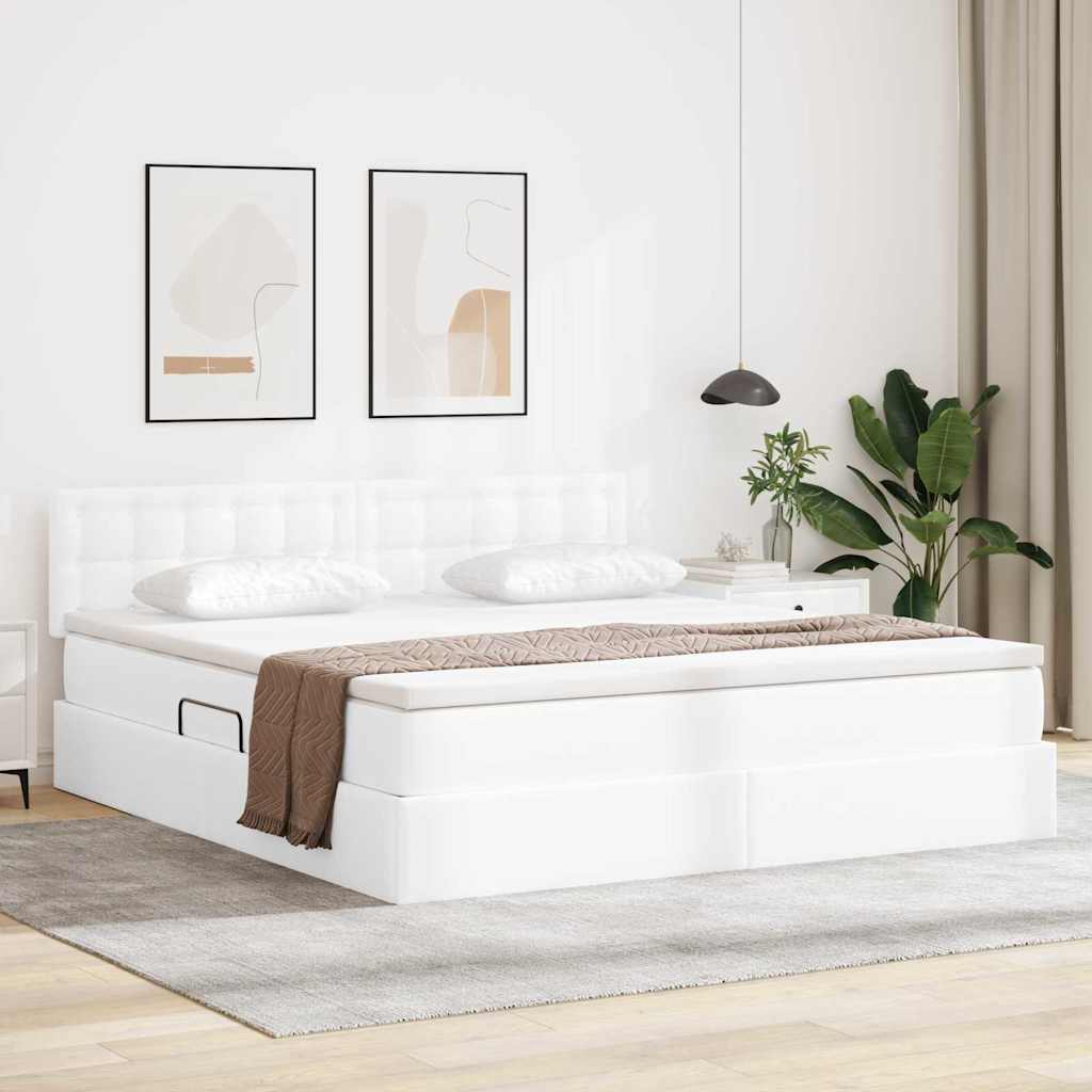 Letto con Contenitore Bianco Puro 180 x 200 cm Pelle Sintetica