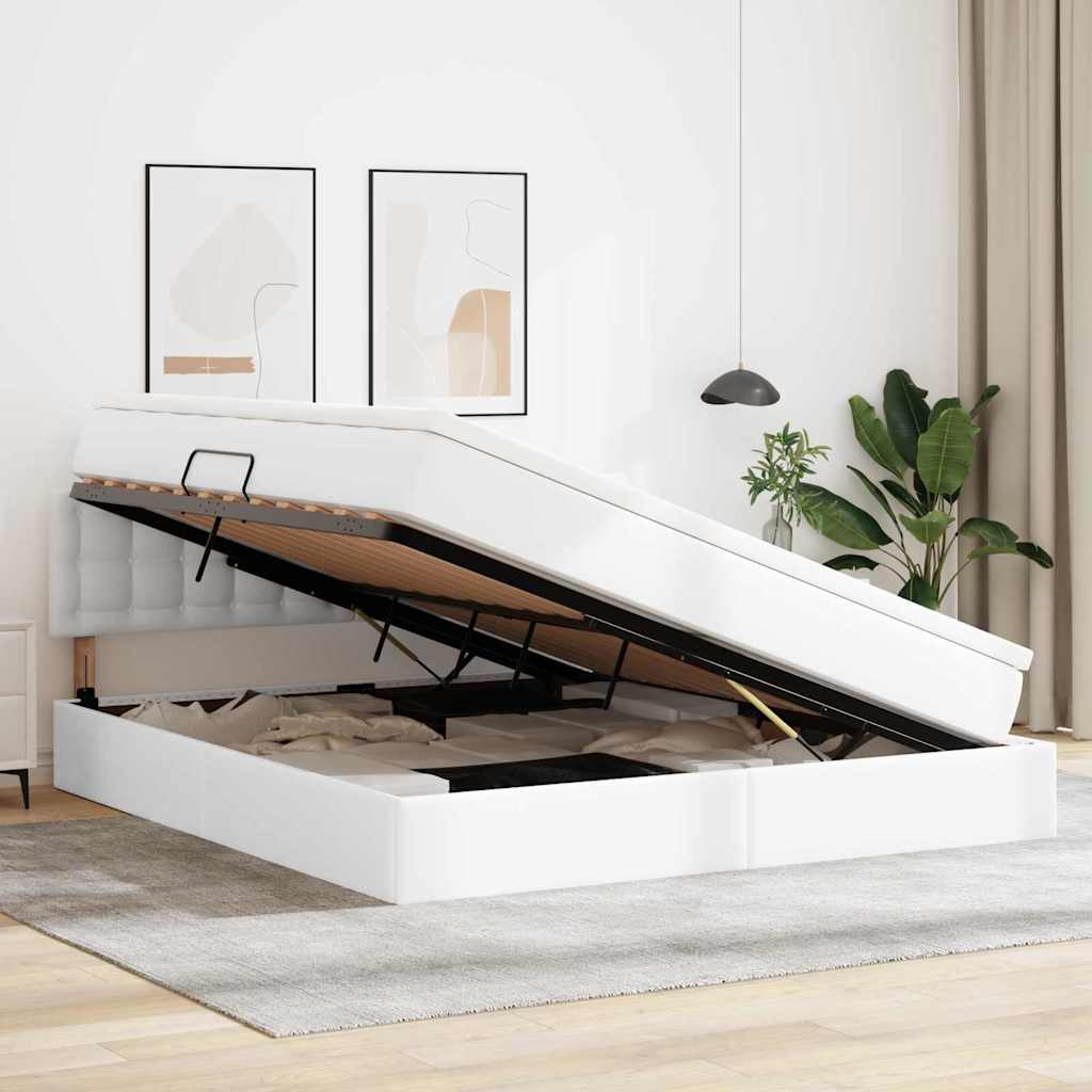 Letto con Contenitore Bianco Puro 180 x 200 cm Pelle Sintetica