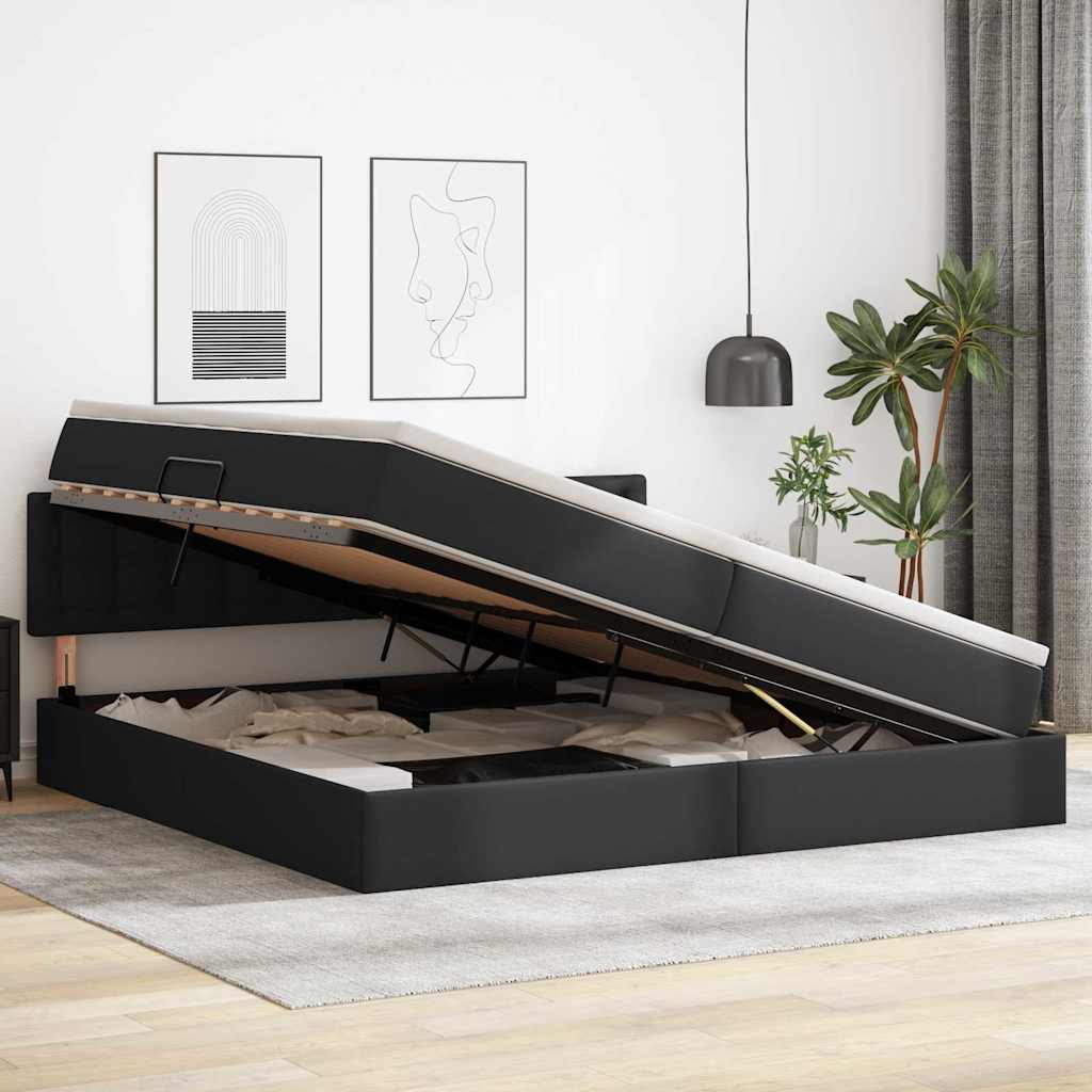 Letto con contenitore e materasso Nero 200 x 200 cm | homemem39