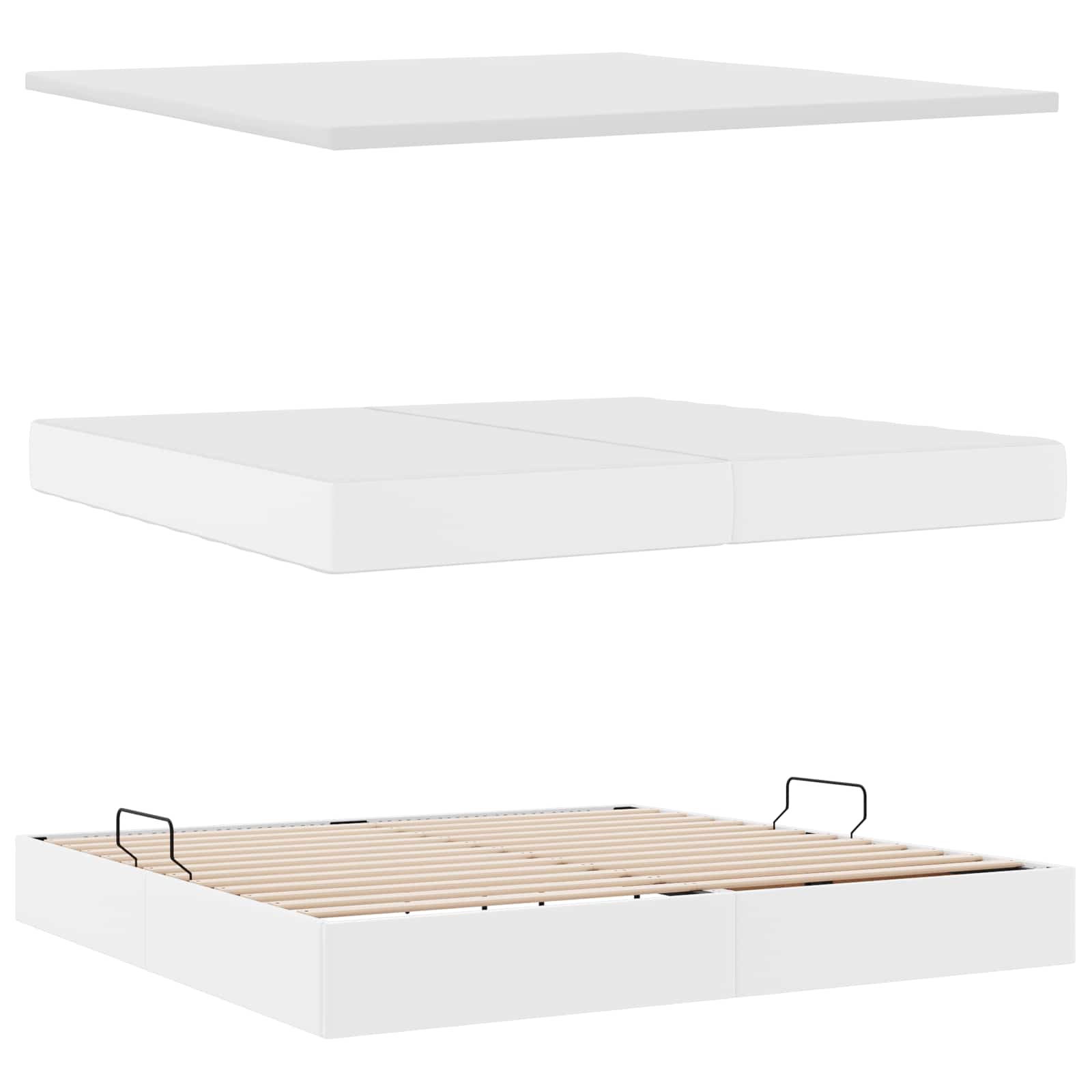 Letto con contenitore e materasso Bianco Puro 200 x 200 cm | homemem39