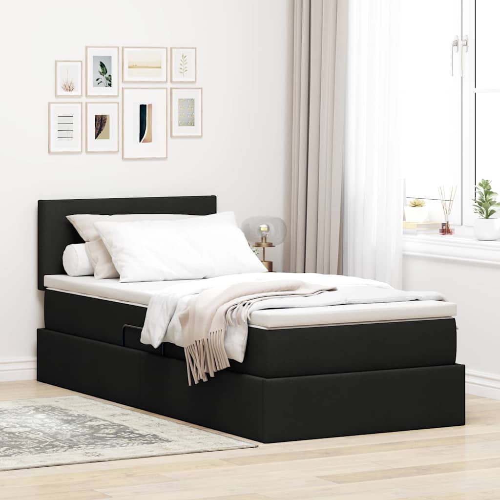 Letto con contenitore e materasso con testiera Nero 90 x 200 cm | homemem39