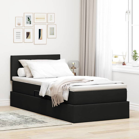Letto con contenitore e materasso con testiera Nero 90 x 200 cm | homemem39