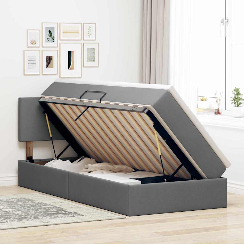 Letto con contenitore e materasso Grigio scuro 100 x 200 cm