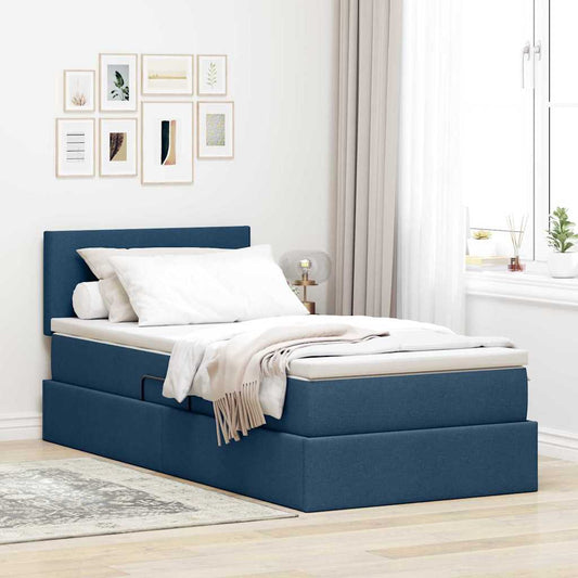 Letto con contenitore e materasso Blu 100 x 200 cm Velluto