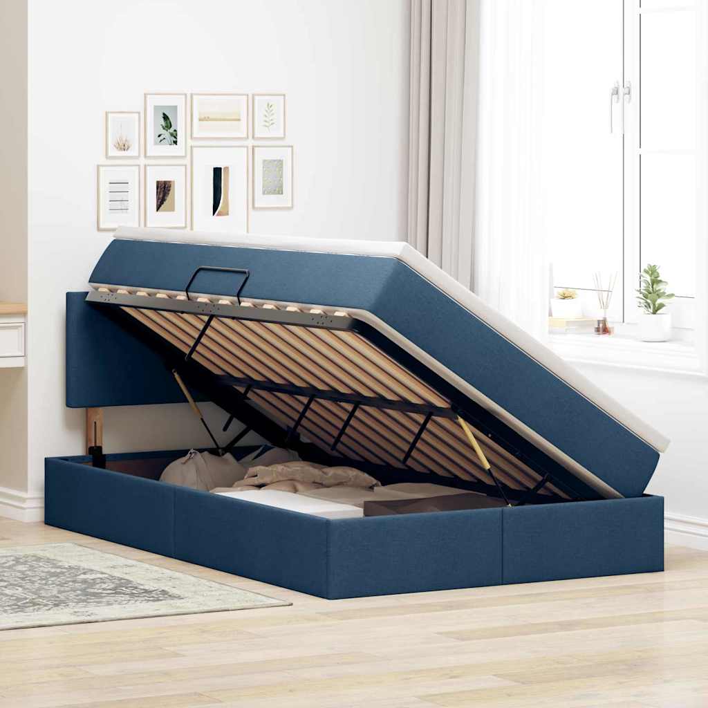 Letto con contenitore e materasso con testiera Blu 120 x 200 cm