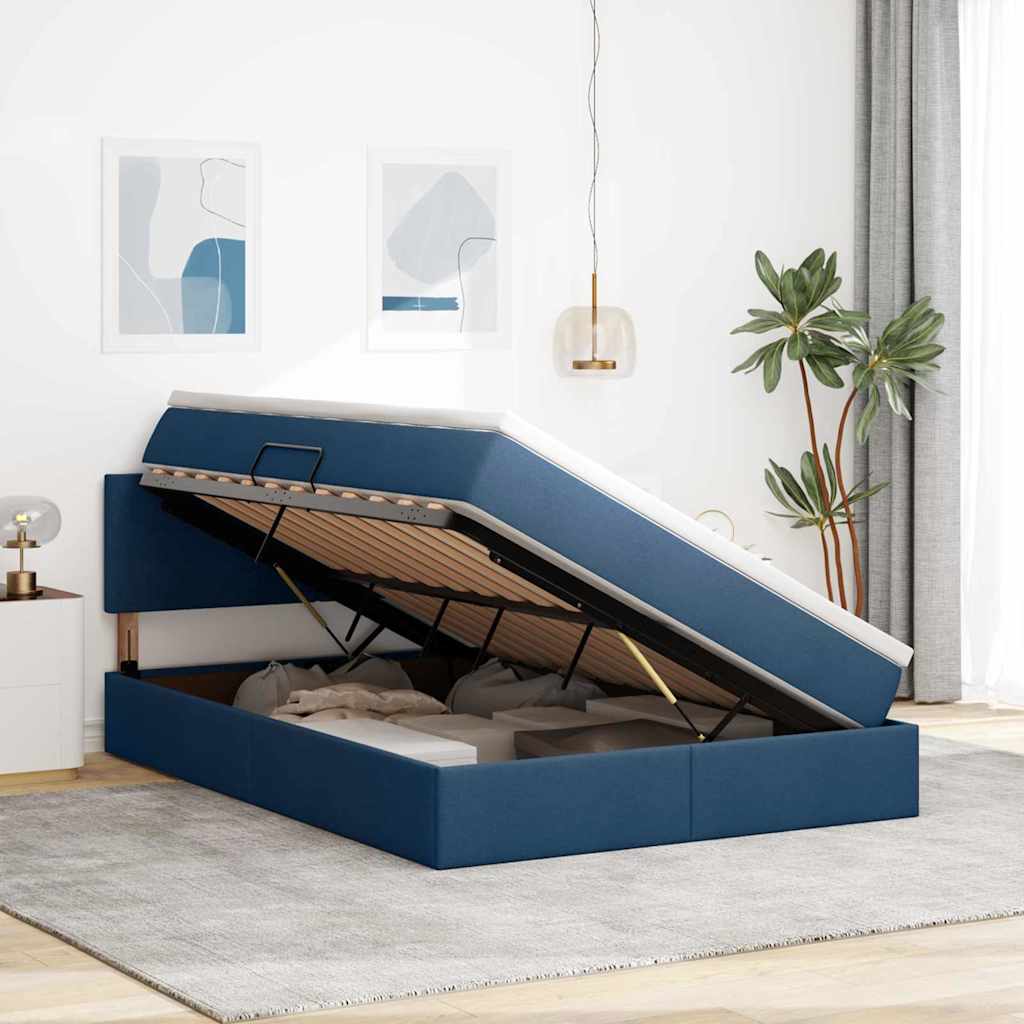 Letto con contenitore e materasso con testiera Blu 140 x 200 cm | homemem39