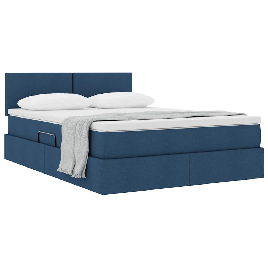 Letto con contenitore e materasso con testiera Blu 140 x 200 cm | homemem39
