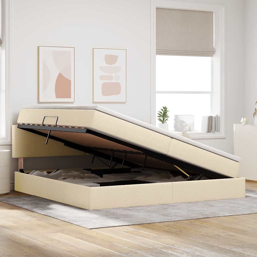Letto con contenitore e materasso Crema 200 x 200 cm