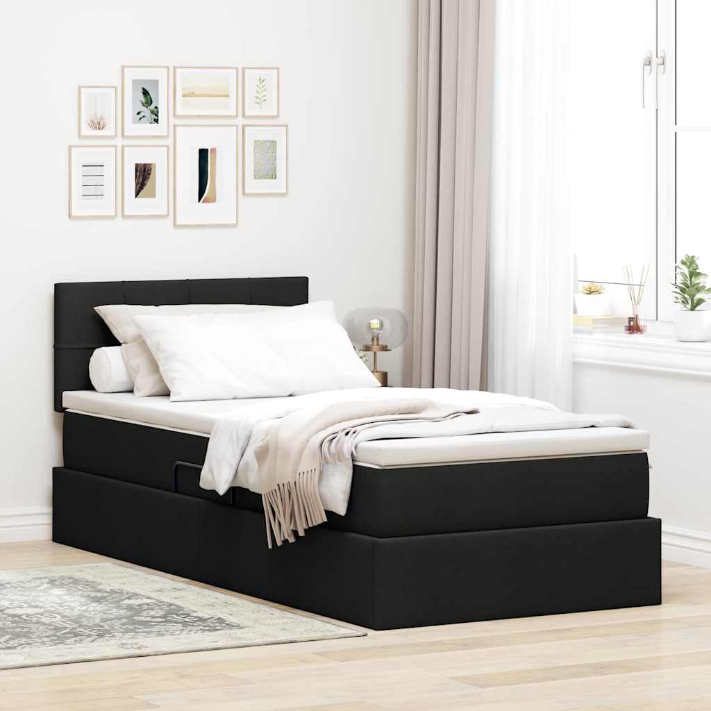 Letto con contenitore e materasso con testiera Nero 90 x 200 cm | homemem39