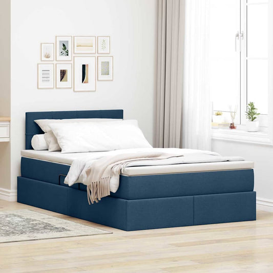 Letto con contenitore e materasso con testiera Blu 120 x 190 cm | homemem39