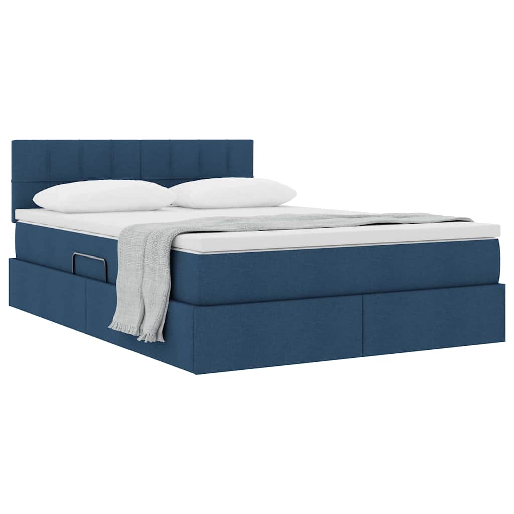Letto con contenitore e materasso con testiera Blu 120 x 200 cm