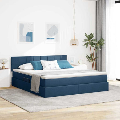 Letto con contenitore e materasso con testiera Blu 160 x 200 cm | homemem39