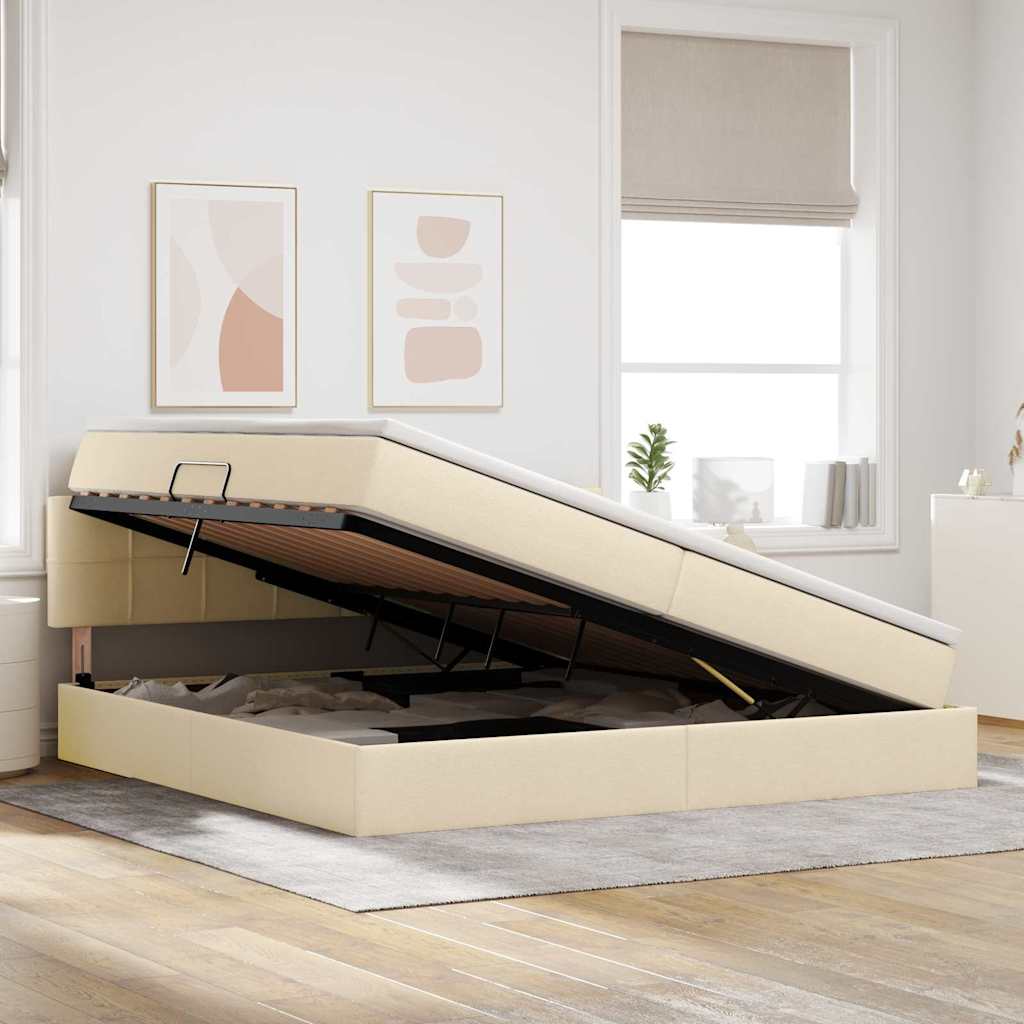 Letto con contenitore e materasso Crema 200 x 200 cm | homemem39