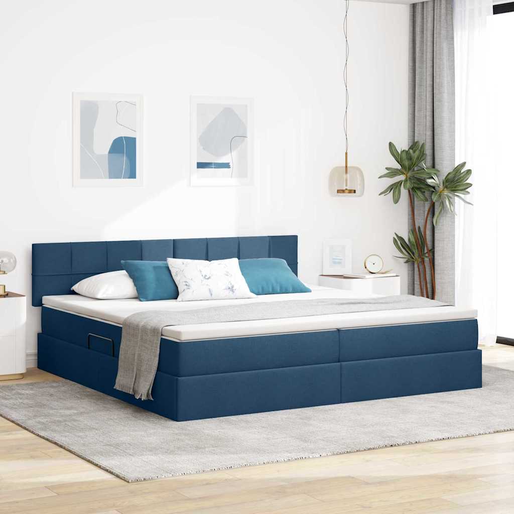 Letto con contenitore e materasso con testiera Blu 200 x 200 cm | homemem39
