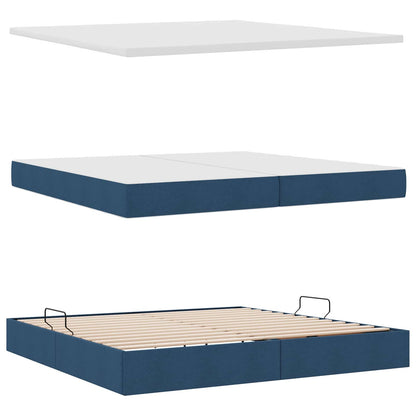 Letto con contenitore e materasso con testiera Blu 200 x 200 cm