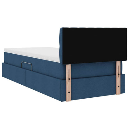 Letto con contenitore e materasso con testiera Blu 100 x 200 cm
