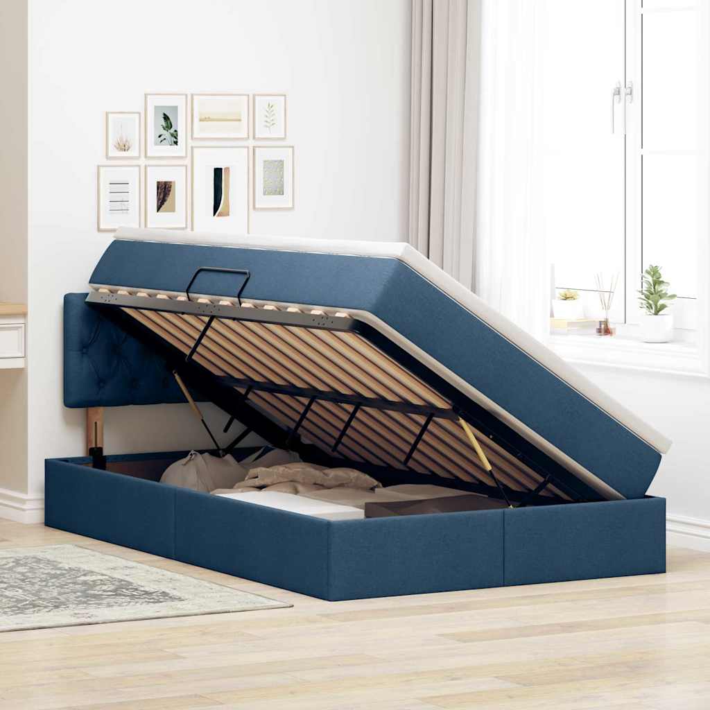 Letto con contenitore e materasso con testiera Blu 120 x 190 cm | homemem39