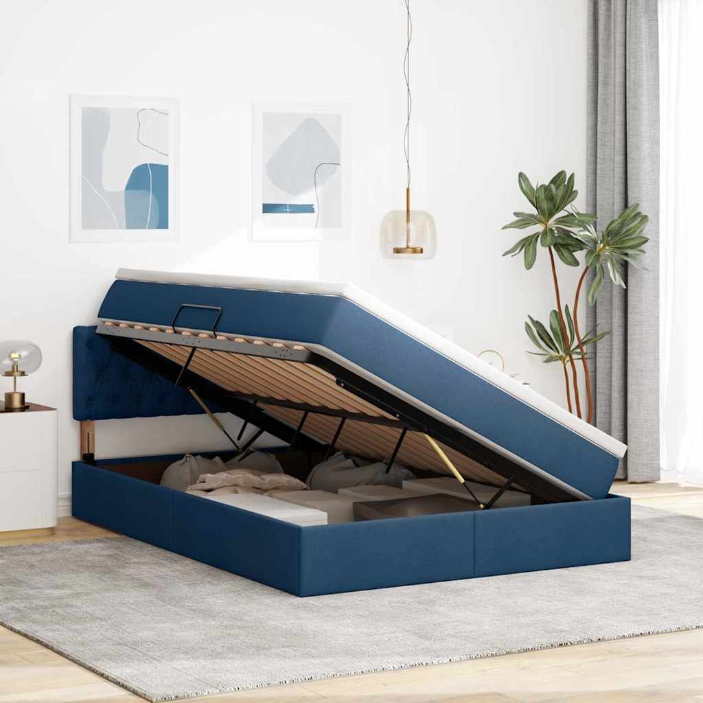 Letto con contenitore e materasso con testiera Blu 140 x 200 cm | homemem39