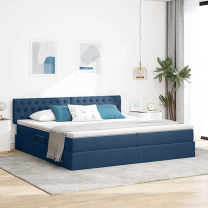 Letto con contenitore e materasso con testiera Blu 200 x 200 cm | homemem39