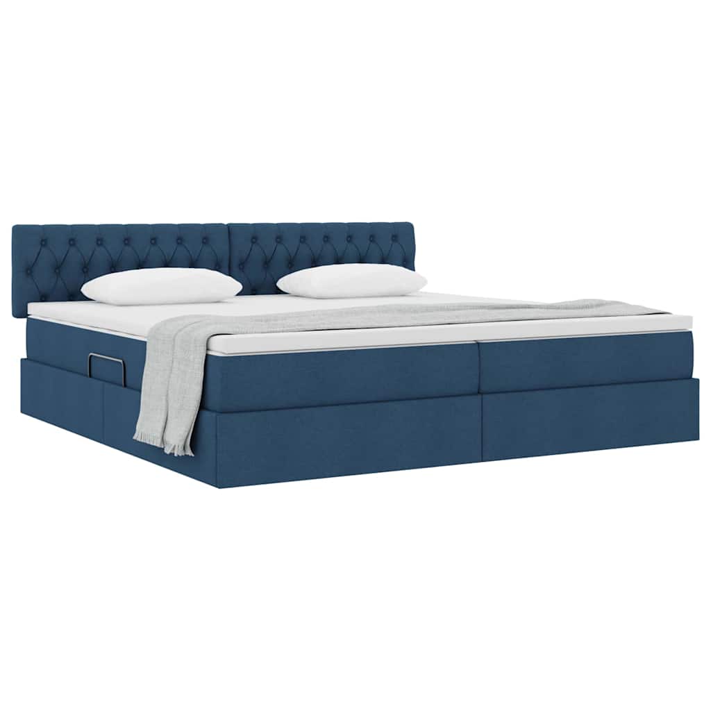 Letto con contenitore e materasso con testiera Blu 200 x 200 cm | homemem39