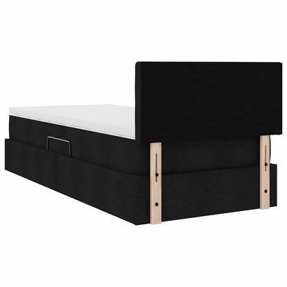 Letto con contenitore e materasso con testiera Nero 90 x 200 cm