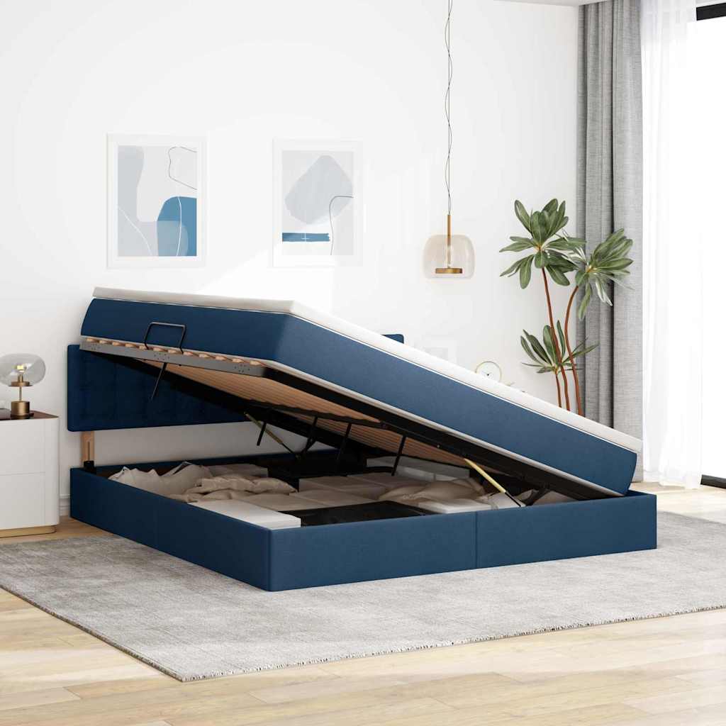 Letto con contenitore e materasso con testiera Blu 160 x 200 cm | homemem39