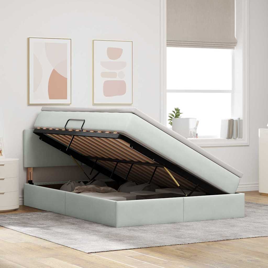 Letto con Contenitore Grigio chiaro 140 x 190 cm Velluto