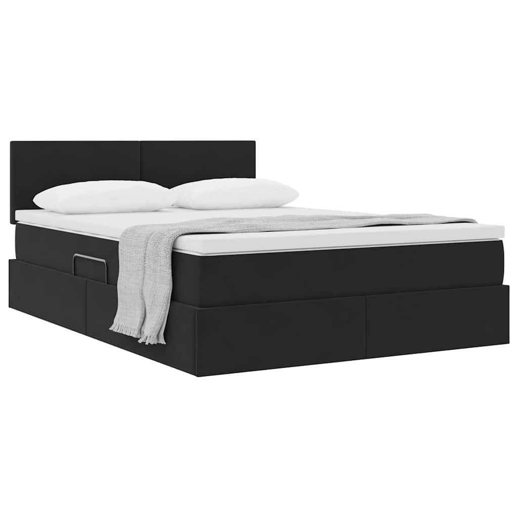 Letto con Contenitore con materasso Nero 140 x 190 cm Velluto