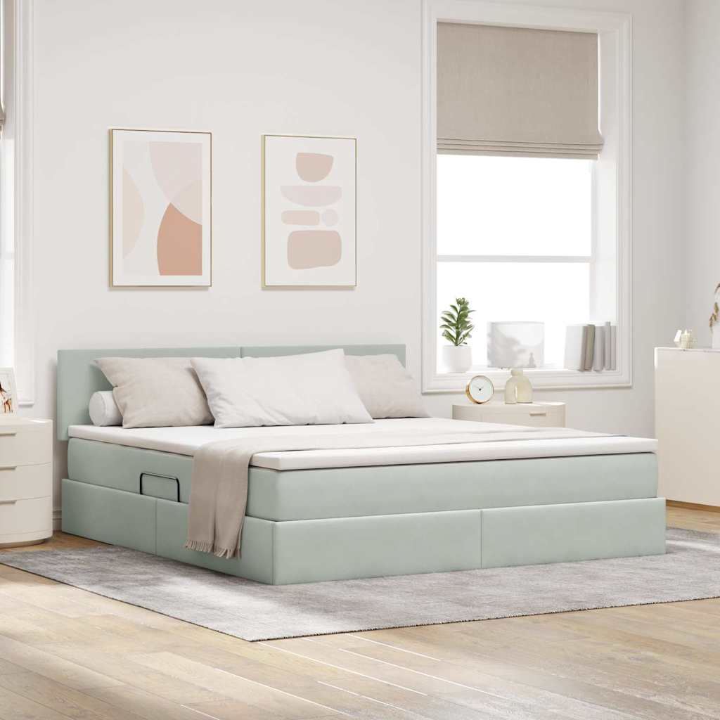 Letto con Contenitore Grigio chiaro 160 x 200 cm Velluto | homemem39