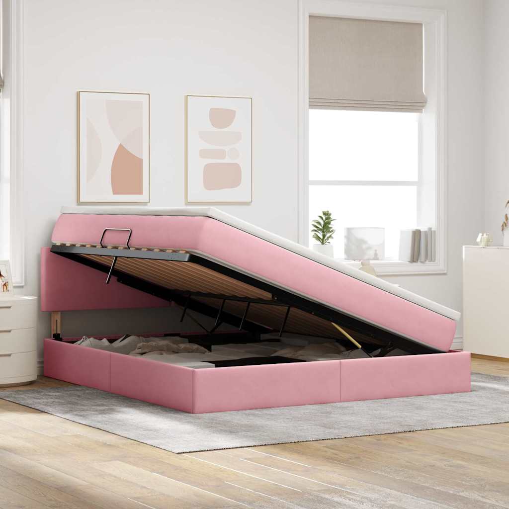 Letto con Contenitore con materasso Rosa 160 x 200 cm Velluto | homemem39