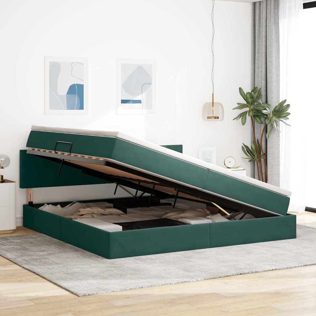 Letto con Contenitore Verde Scuro 200 x 200 cm Velluto | homemem39