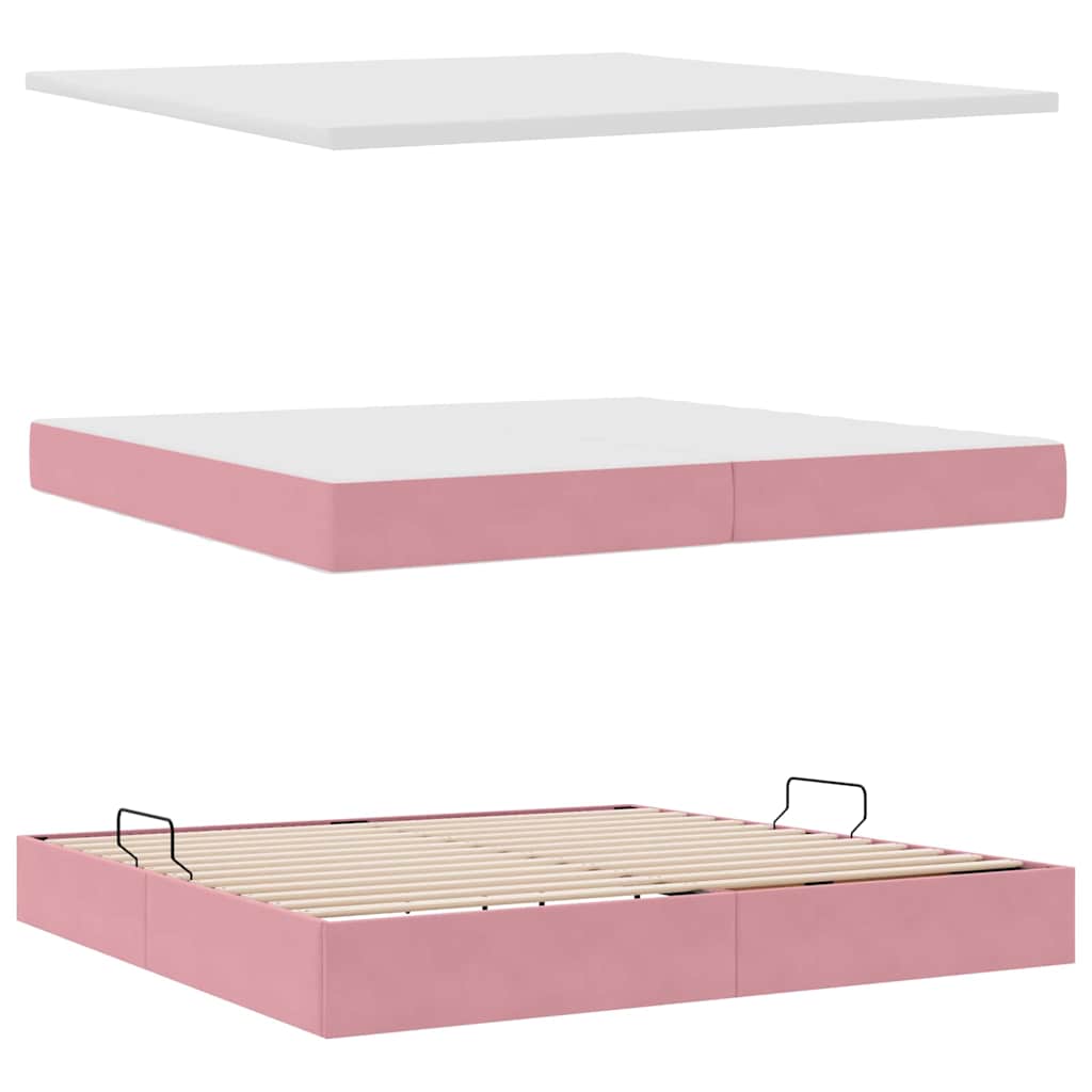 Letto con Contenitore con materasso Rosa 200 x 200 cm Velluto